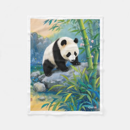Panda in Bamboebos Worpdeken Fleece Deken (Voorkant)