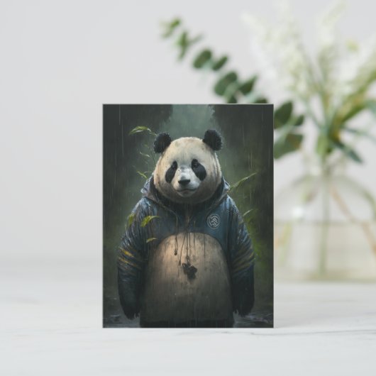 Panda in de Regen Briefkaart (Staand voorkant)