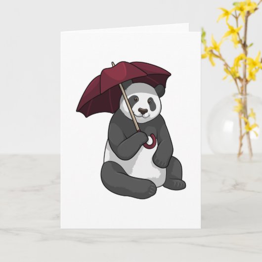 Panda in de regen met paraplu kaart (Gele Bloem)