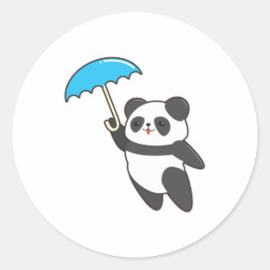 Panda in de regen met paraplu ronde sticker