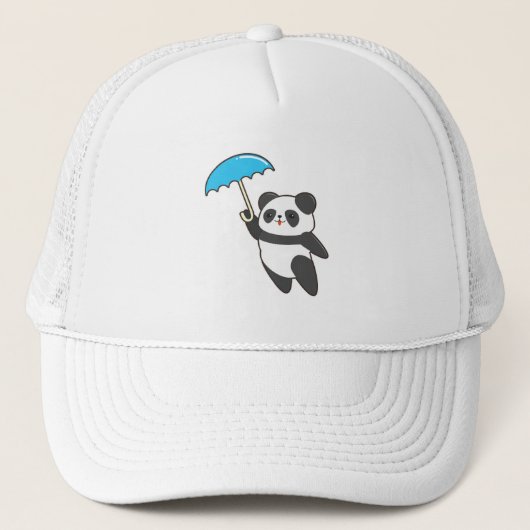 Panda in de regen met paraplu trucker pet (Voorkant)