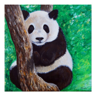 Panda in een boomschilderij poster