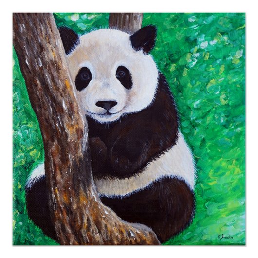 Panda in een boomschilderij poster (Voorkant)
