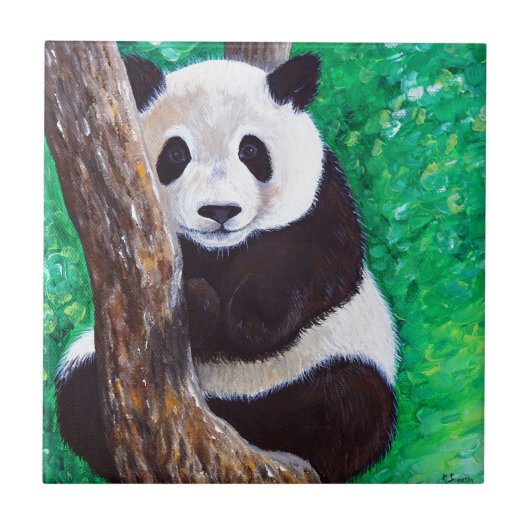 Panda in een boomschilderij tegeltje (Voorkant)