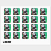 Panda in een boomschilderij vierkante sticker (Vel)