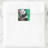 Panda in een boomschilderij vierkante sticker (Tas)
