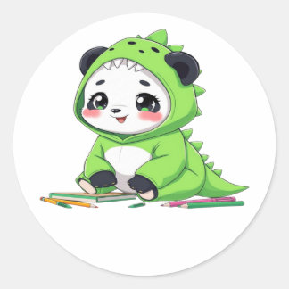 Panda in een dinosauruskostuum ronde sticker