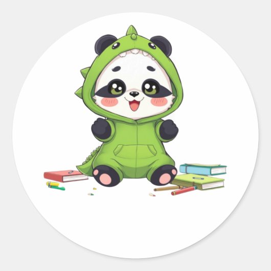 Panda in een dinosauruskostuum ronde sticker (Voorkant)