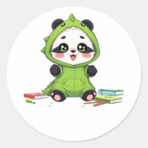 Panda in een dinosauruskostuum