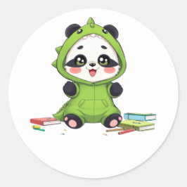 Panda in een dinosauruskostuum ronde sticker