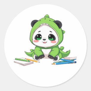Panda in een dinosauruskostuum ronde sticker