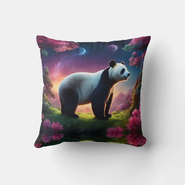 Panda in een fantasietuin kussen (Achterkant)