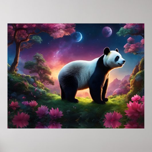 Panda in een fantasietuin poster (Voorkant)