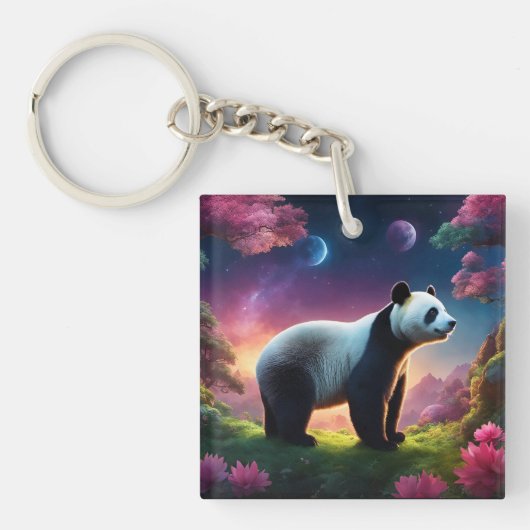 Panda in een fantasietuin sleutelhanger (Voorkant)