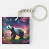 Panda in een fantasietuin sleutelhanger (Achterkant)