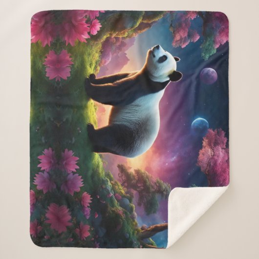 Panda in een Fantasy Garden Sherpa Deken (Voorkant)
