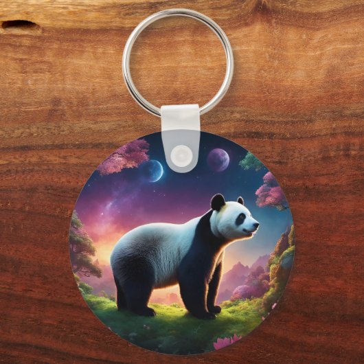 Panda in een Fantasy Garden Sleutelhanger (Voorkant)