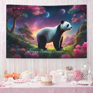 Panda in een Fantasy Garden Spandoek