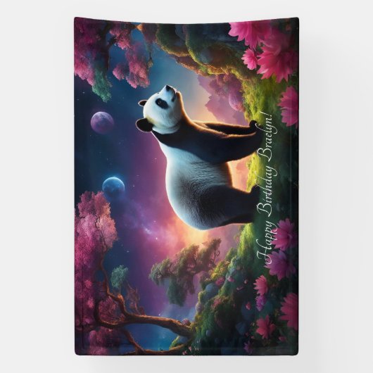 Panda in een Fantasy Garden Spandoek (Verticaal)