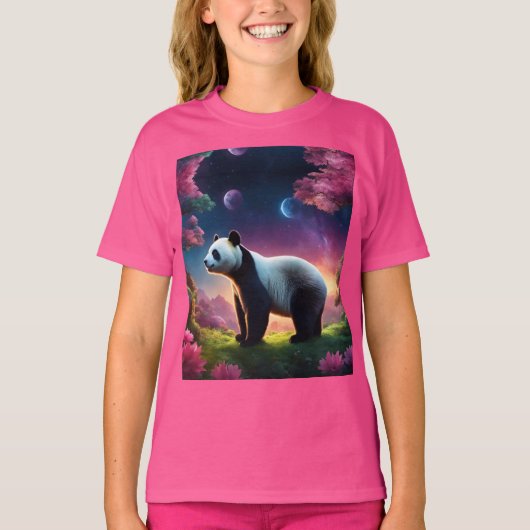 Panda in een Fantasy Garden T-shirt (Voorkant)