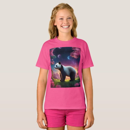 Panda in een Fantasy Garden T-shirt (Voorkant volledig)