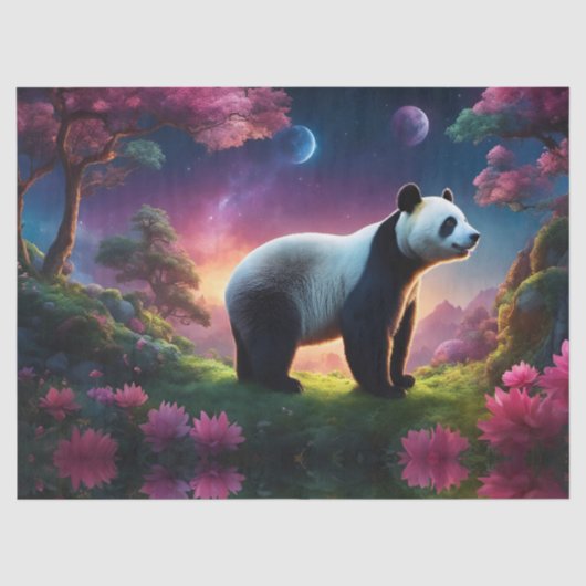 Panda in een Fantasy Garden Tissuepapier (Voorkant)