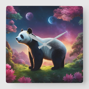 Panda in een Fantasy Garden Vierkante Klok