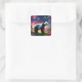 Panda in een Fantasy Garden Vierkante Sticker (Tas)