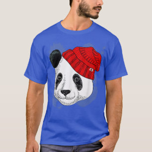 Panda in een rondgedeeld rood Pet - Funny Panda -  T-shirt