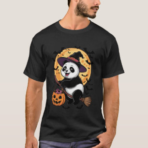 Panda in Heksenhoed op een Bezem Halloween Griezel T-shirt