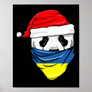 Panda in kerstmannenhoed en Oekraïense vlag Ndana  Poster