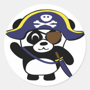 Panda in marineblauw piratenkostuum ronde sticker
