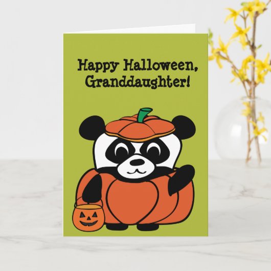 Panda in pompoen kostuum Trick or treat Kaart (Gele Bloem)