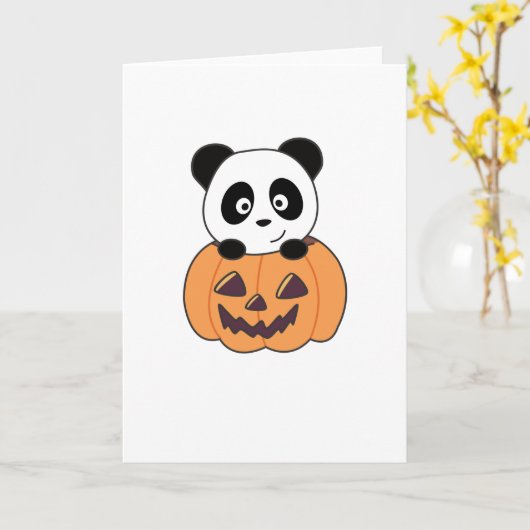 Panda in Pumpkin Sweet Pandas Happy Halloween Kaart (Gele Bloem)
