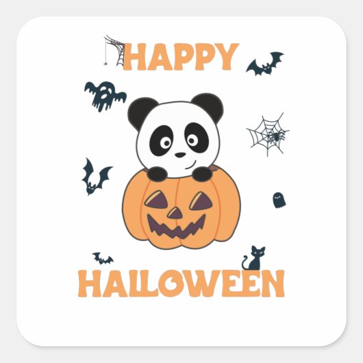Panda in Pumpkin Sweet Pandas Happy Halloween Vierkante Sticker (Voorkant)