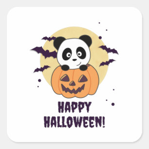 Panda in Pumpkin Sweet Pandas Happy Halloween Vierkante Sticker