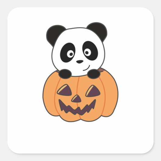 Panda in Pumpkin Sweet Pandas Happy Halloween Vierkante Sticker (Voorkant)
