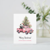 Panda in Retro Roze Vrachtwagen Kerstboom Feestdagenkaart (Staand voorkant)
