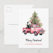 Panda in Retro Roze Vrachtwagen Kerstboom Feestdagenkaart (Voorkant / Achterkant)