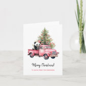 Panda in Retro Roze Vrachtwagen Kerstboom Kaart (Voorkant)