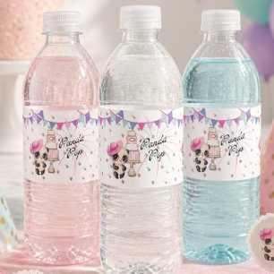 Panda in Roze Hoed Panda Pop Waterfleslabels Waterfles Etiket