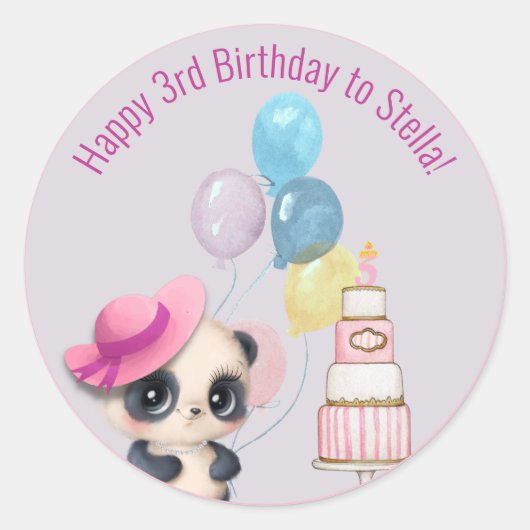 Panda in roze Pet | 3e verjaardag van de baby Ronde Sticker (Voorkant)