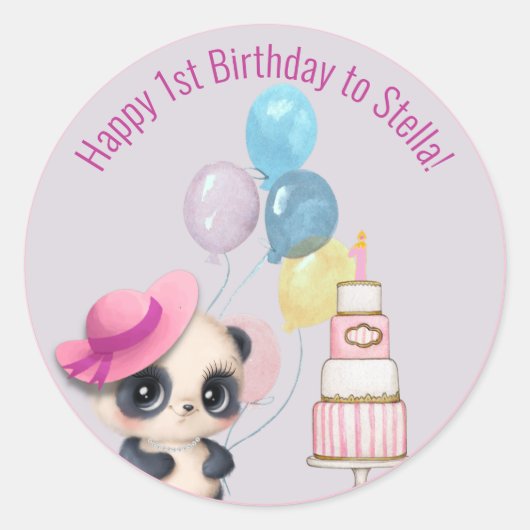 Panda in roze Pet | Eerste verjaardag van de baby Ronde Sticker (Voorkant)
