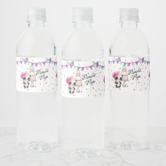 Panda in roze Pet | Panda Pop Water Fles Labels Waterfles Etiket (Flessen)