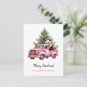Panda in Roze Vrachtwagen Kerst Feestdagenkaart (Staand voorkant)