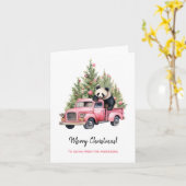 Panda in Roze Vrachtwagen Kerstbomen Kaart (Gele Bloem)