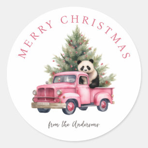 Panda in Roze  Vrachtwagen Kerstvakantie Ronde Sticker