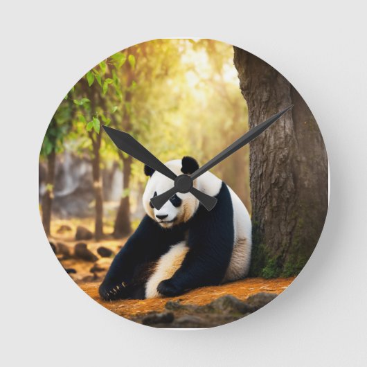 Panda in Thought – Peaceful Tree-Side Reflection T Ronde Klok (Voorkant)