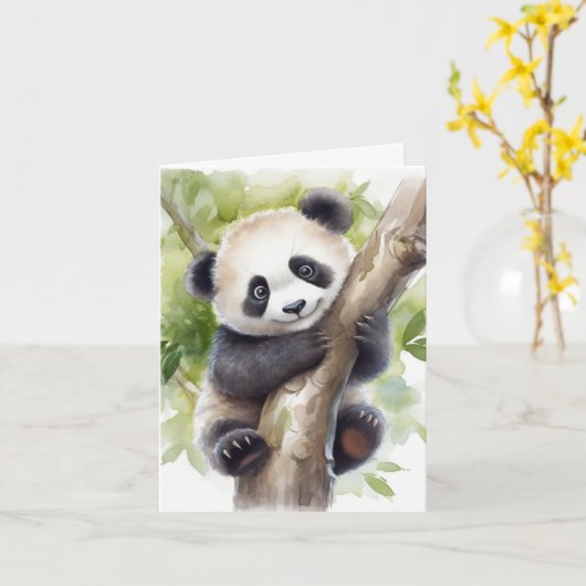 Panda in Tree Dank je Kaart (Gele Bloem)