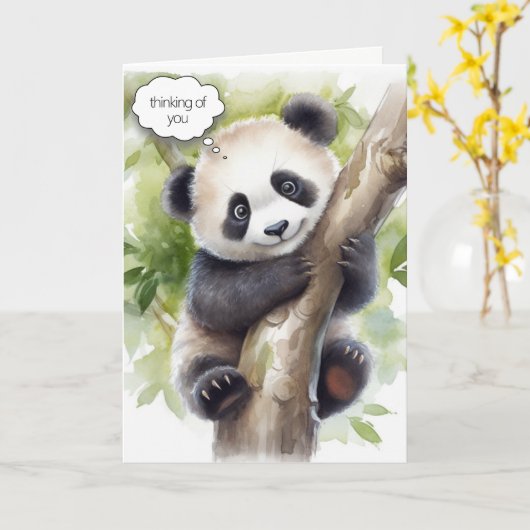 Panda in Tree Waterverf Kaart (Gele Bloem)